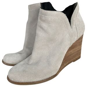 Lucky Brand Yimina Grey Suede Wood Wedge Ankle Boots Booties Women's Size 9